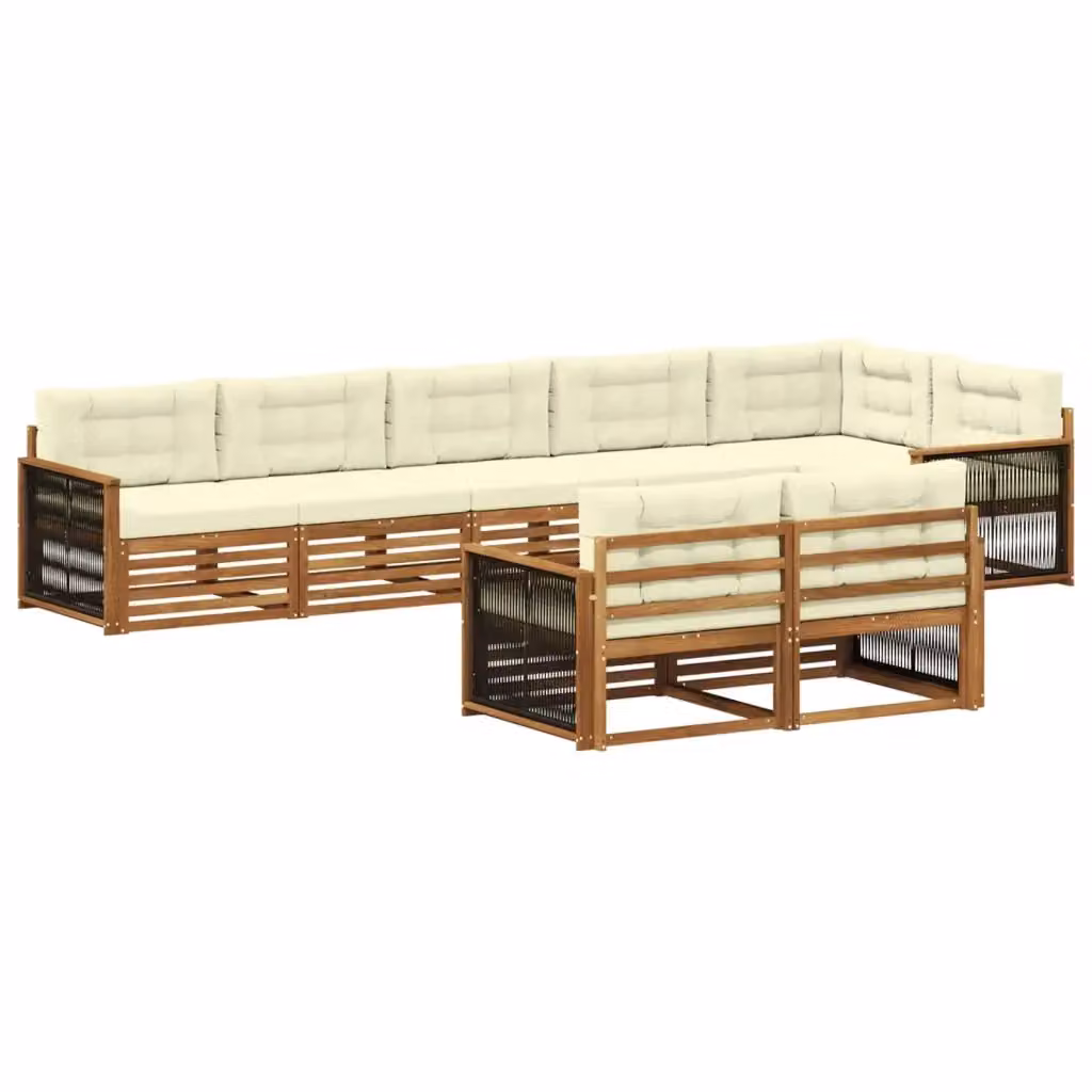 Set di divani da esterno a L vidaXL in legno di acacia con cuscini beige e marrone – 2