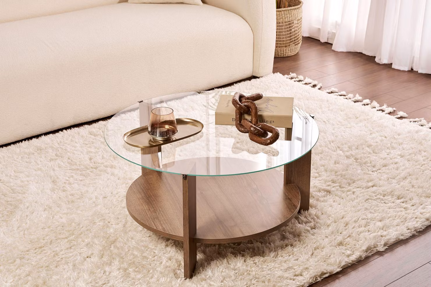 Skye Decor, Clara - Noce, trasparente, tavolino, noce, pannello 100% melamina, 75 x 75 x 40 cm