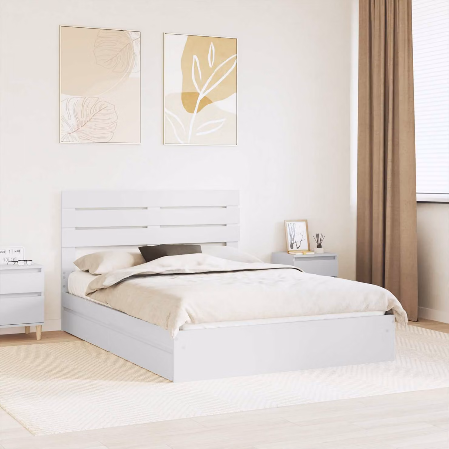 Letto con contenitore moderno vidaXL in legno ingegnerizzato bianco L/P/H: 200 x 160 x 100 cm