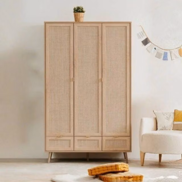 Armadio 3 ante e 3 cassetti effetto vimini Bali60B