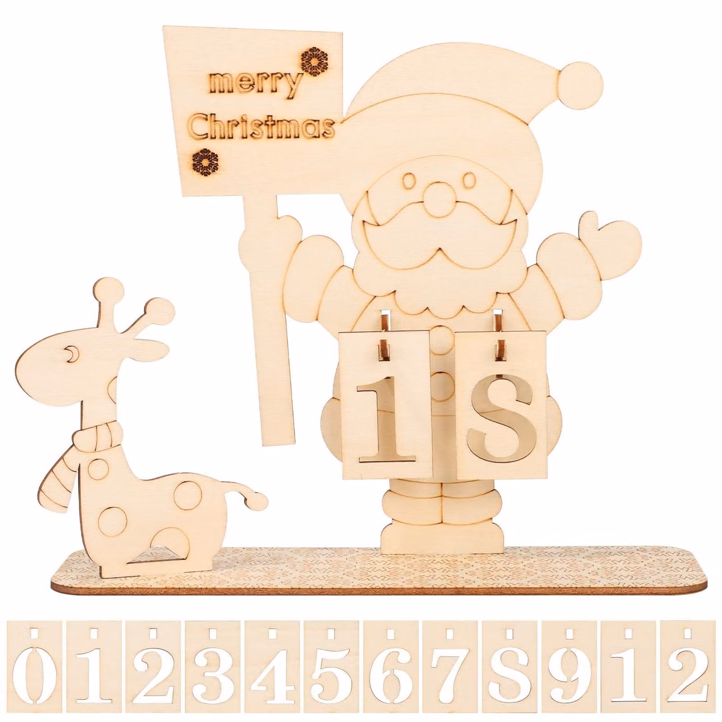 Calendario dell'Avvento 2024 in legno, fai da te, contatore per il periodo natalizio, Babbo Natale