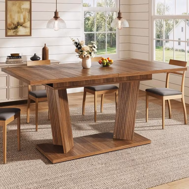 Tavolo da pranzo allungabile - Design moderno - 120/160 x 80 x 76 cm - Struttura in MDF con cornice in legno - Base stabile - Piedini regolabili antiscivolo - Marrone scuro