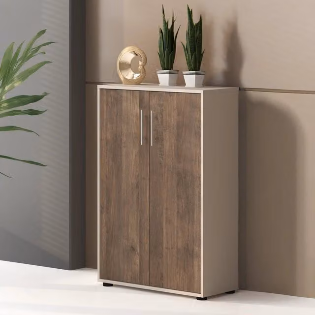 Armadio Multiuso Parabita con 2 Ante e 2 Ripiani, Beige, L: 79 cm, H: 118 cm, P: 34 cm – 1