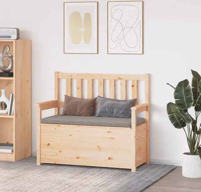 Panca-Sgabello Design Mania in Legno Massello di Pino con Scarpiera e Braccioli, Stile Rustico, L: 112,5 cm, P: 51,5 cm, H: 96,5 cm
