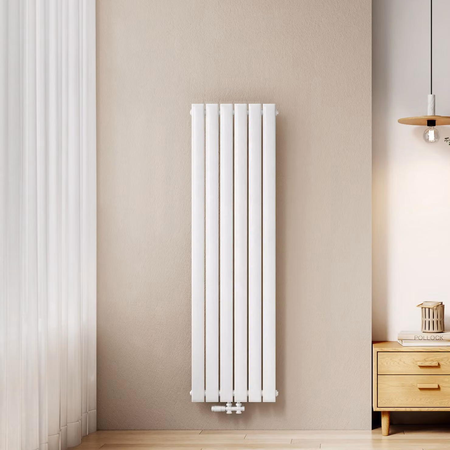 EMKE Radiatore Radiatore a pannello dal design verticale 1600x460mm Bianco Riscaldamento a singolo strato con attacco centrale piatto, 850W senza elemento riscaldante