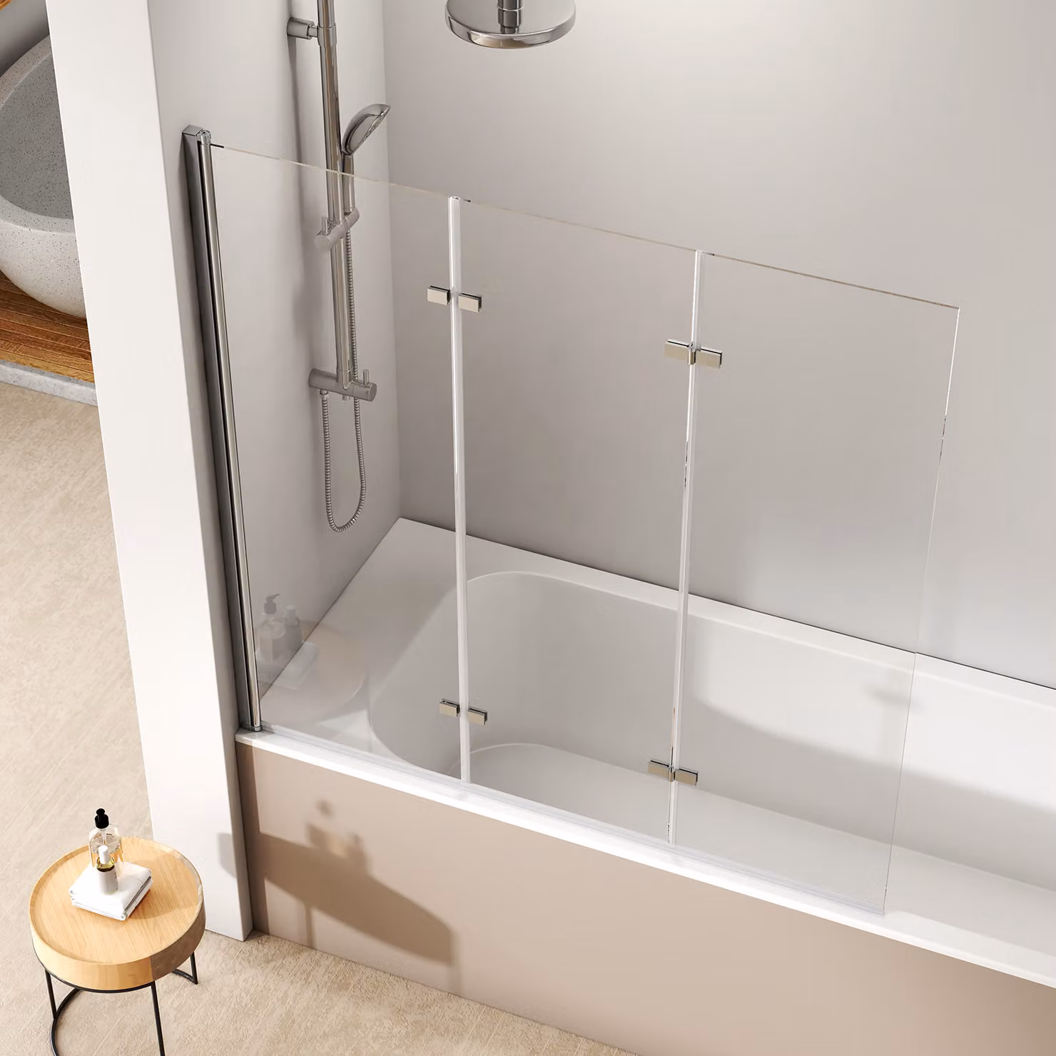 EMKE Cabina doccia Schermo pieghevole per vasca da bagno 130 x 140 cm Vetro di sicurezza ESG nanorivestito Schermo pieghevole per vasca da bagno Schermo doccia Vetro per vasche da bagno