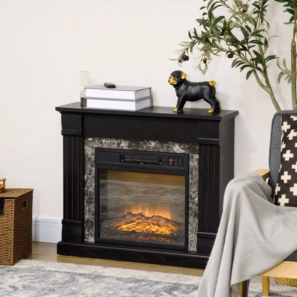 Camino Elettrico da Pavimento GIORDANOSHOP con Effetto Fiamma, Nero, 1800W, L: 80 cm, P: 21,6 cm, H: 67,8 cm – 2