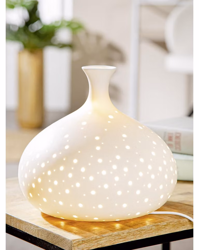 Lampada da tavolo "Galaxy" della serie Gilde, in porcellana bianca, confezione da 1, altezza 21 cm, diametro 22 cm. Codice prodotto: 57810. Codice EAN: 4063387578100