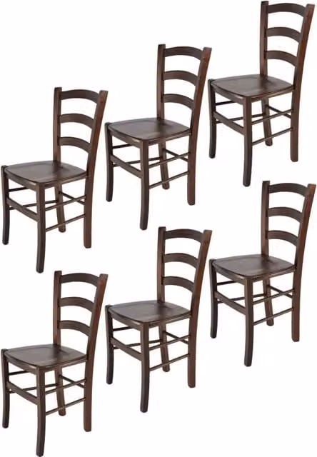 Set 6 Sedie Venice Tommychairs, robusta struttura in legno di faggio verniciata in noce e seduta in legno