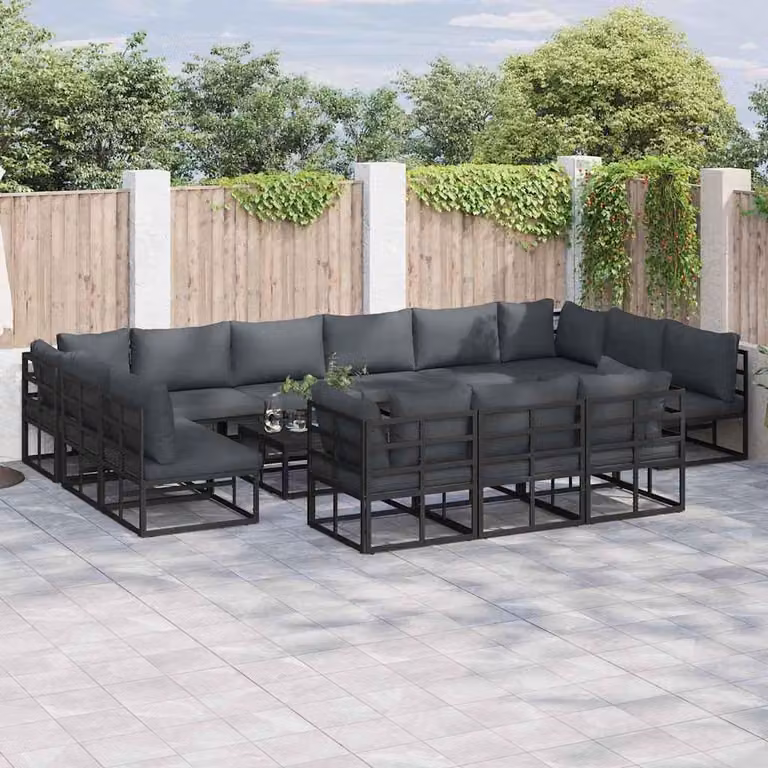 Maison Exclusive - Set da giardino composto da 13 pezzi, colore nero, in alluminio