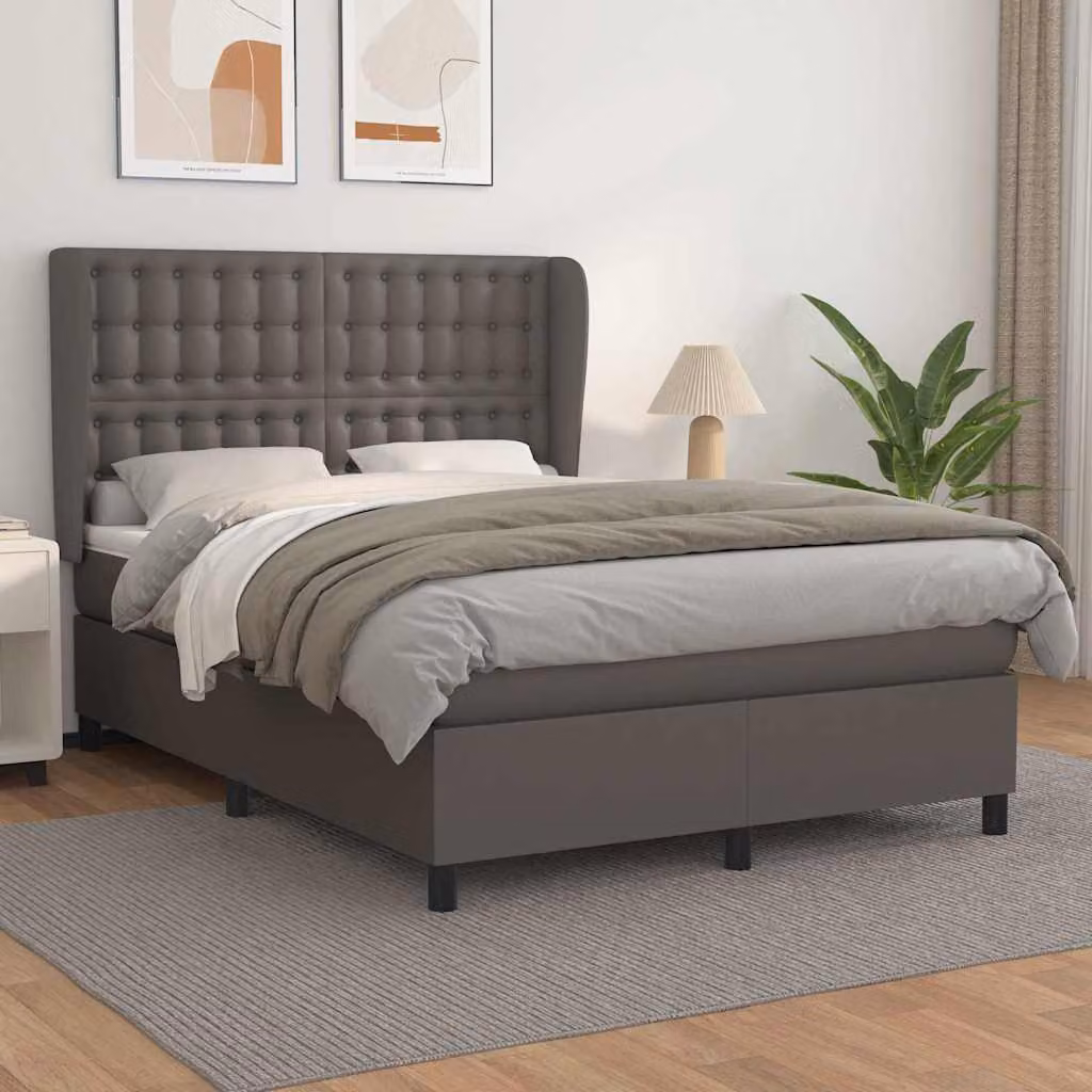 vidaXL Giroletto a Molle con Materasso in Similpelle Grigio e Bianco L/P/H: 140 x 200 cm – 1