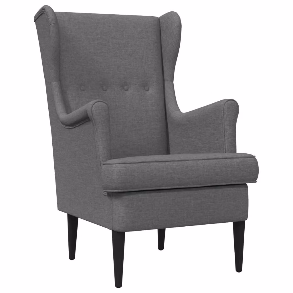 Poltrona Lounge in Stile Mid-Century con Braccioli e Rivestimento in Tessuto Grigio – 2
