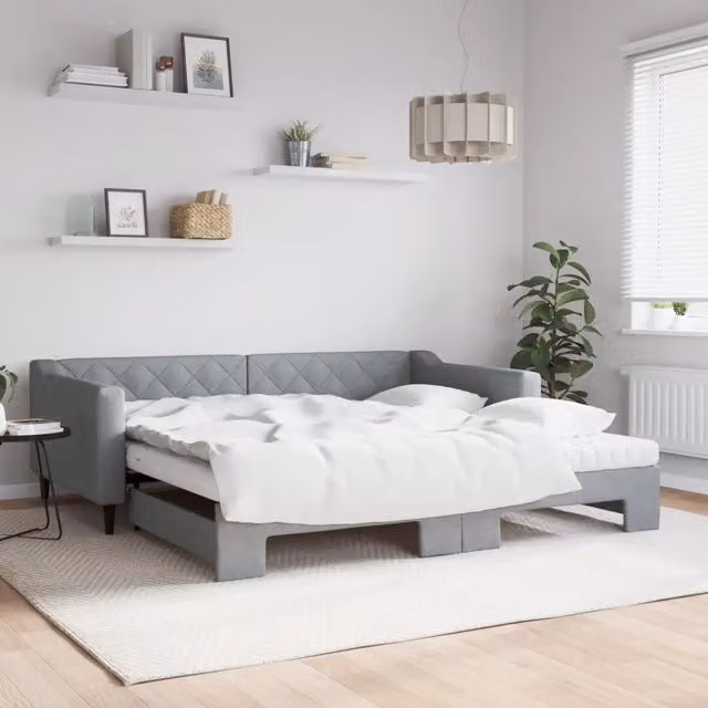 Divano Letto Estraibile vidaXL in Tessuto Grigio con Cassetto per Materasso 100x200 cm