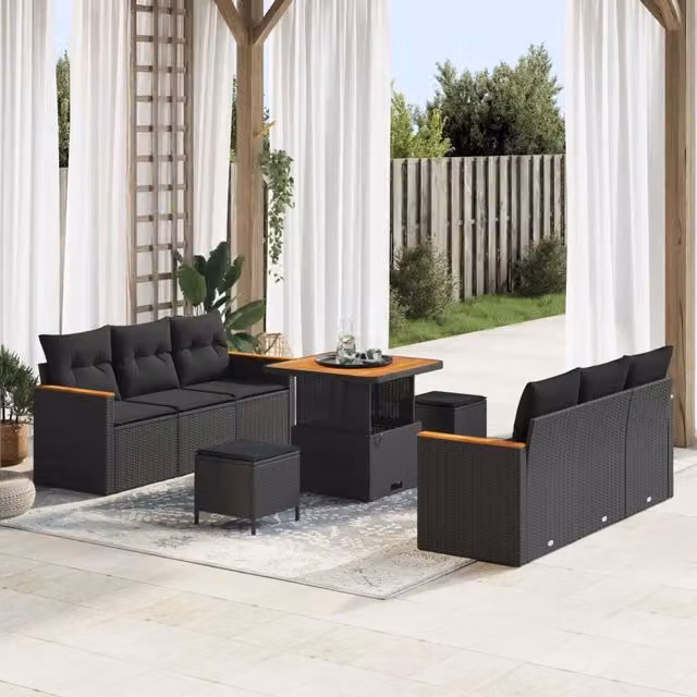 Set Divano da Giardino 11 pz 10-Numero di posti Nero polyrattan 3364944