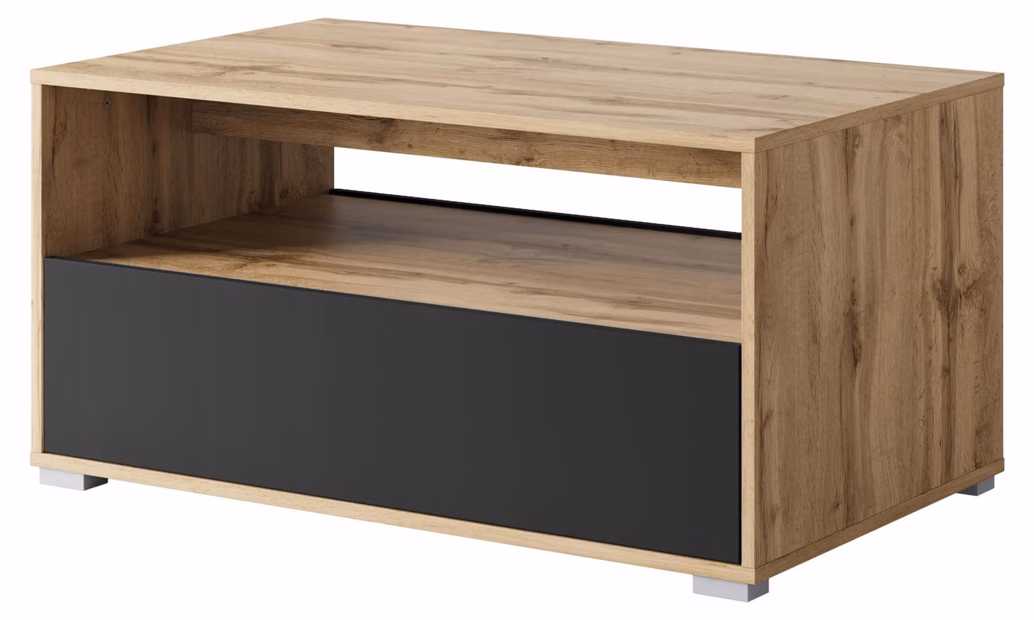 Tavolino da caffè per il soggiorno, ripiano contenitore, 90 cm, rovere wotan/nero opaco