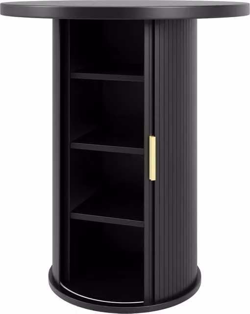 Tavolo bar rotondo con armadietto a 4 ripiani e anta scorrevole; piano in MDF; per soggiorno e zona bar 60×60×91.6 cm