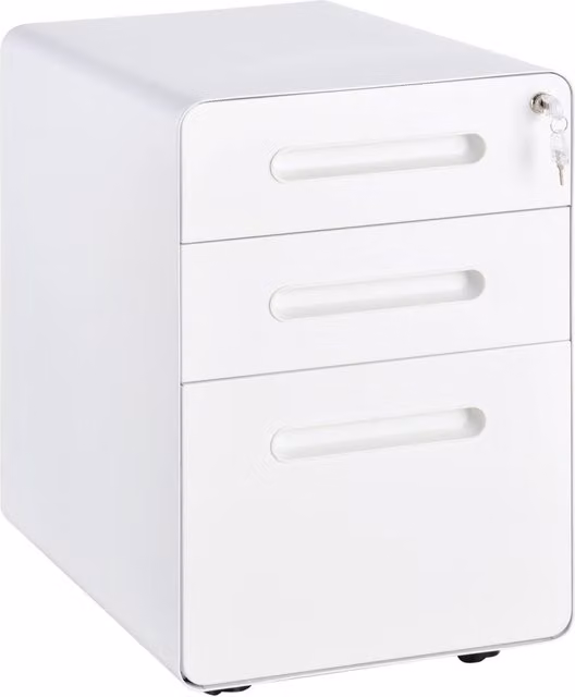 Mobile schedario/contenitore per ufficio con 3 cassetti, in acciaio, bianco, 39x48x59 cm