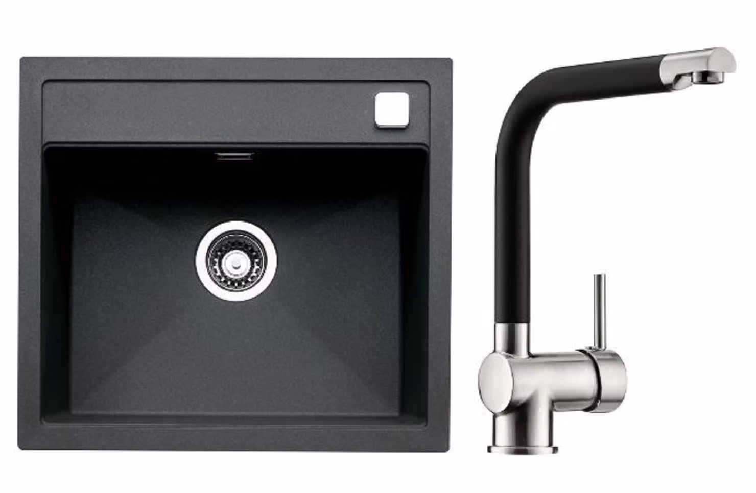 Set Naber lavello da incasso Angola 56 granit nero con rubinetto Drive 1S acciaio inox colorato/nero Larghezza mobile 60 cm