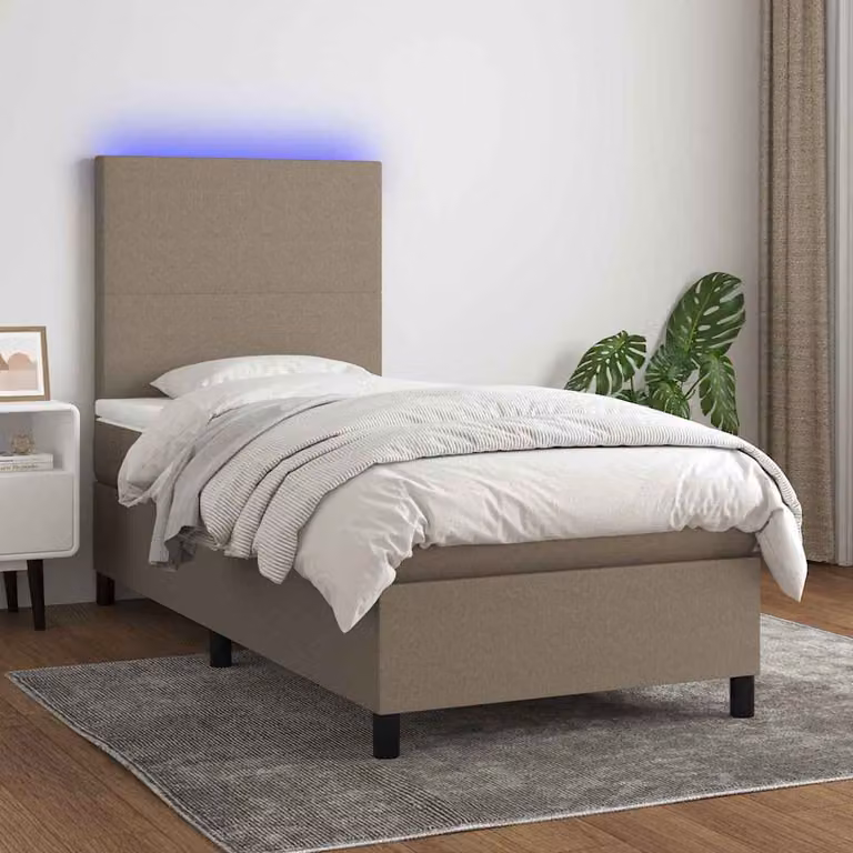 Letto Ibrido vidaXL con Materasso e Illuminazione LED, Tessuto Tortora, L/P/H: 90 x 200 x 128 cm