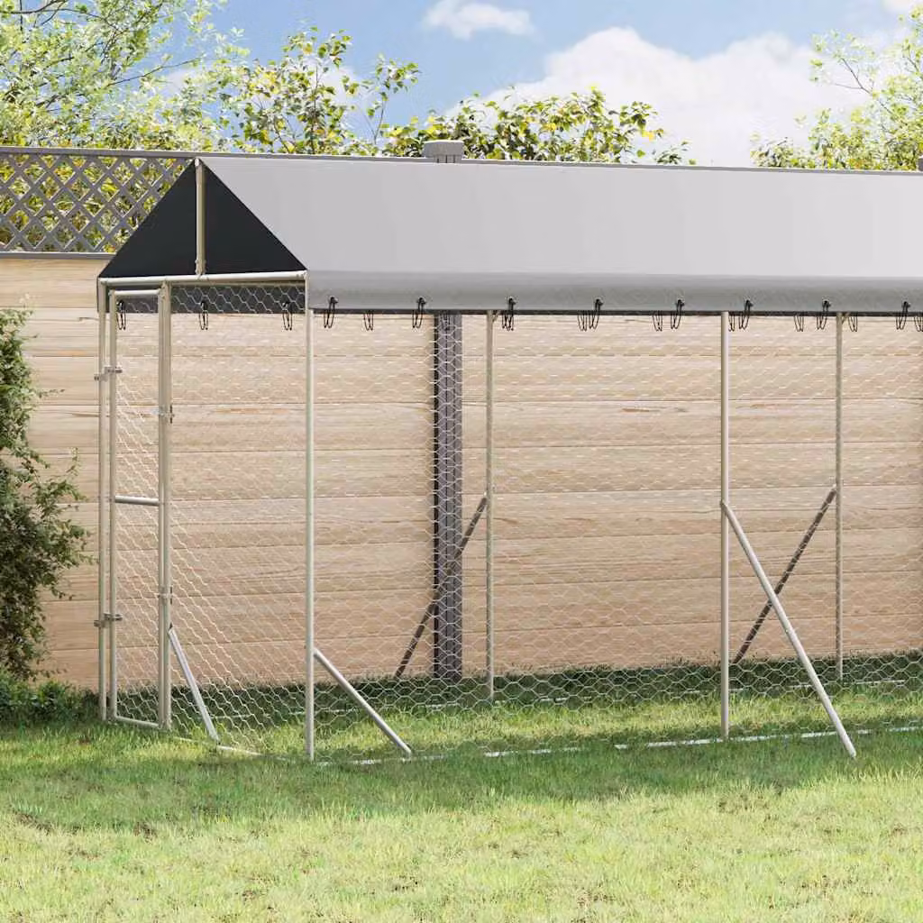 Cuccia per cani da esterno vidaXL in acciaio zincato argento, resistente alle intemperie, L: 2 m, P: 10 m, H: 2,5 m