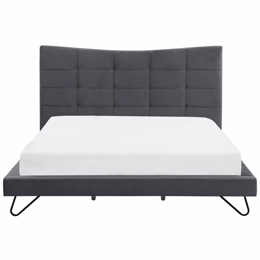 Letto Beliani moderno in velluto grigio con struttura imbottita e testiera trapuntata, L/P/H: 180 x 200 x 117 cm – 2