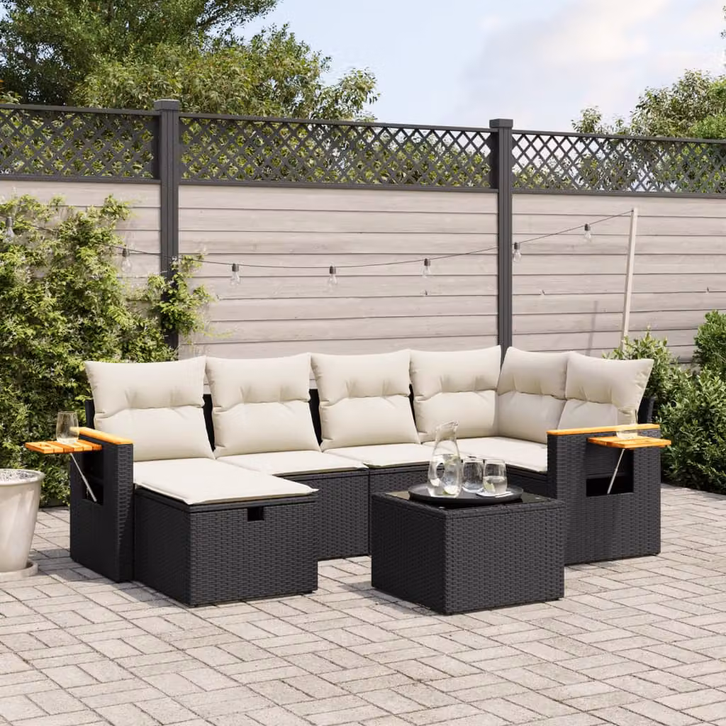 Set Divani da Giardino a L vidaXL con 7 Pezzi, Polyrattan Nero e Cuscini con Rivestimento Rimovibile e Resistente ai Raggi UV – 1