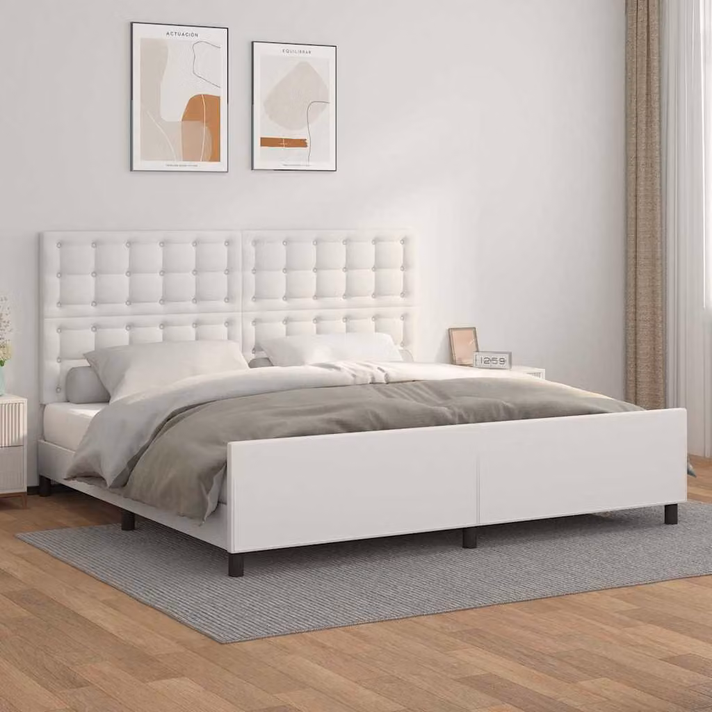 Giroletto con Testiera vidaXL in Similpelle Bianco 200x200 cm – 1