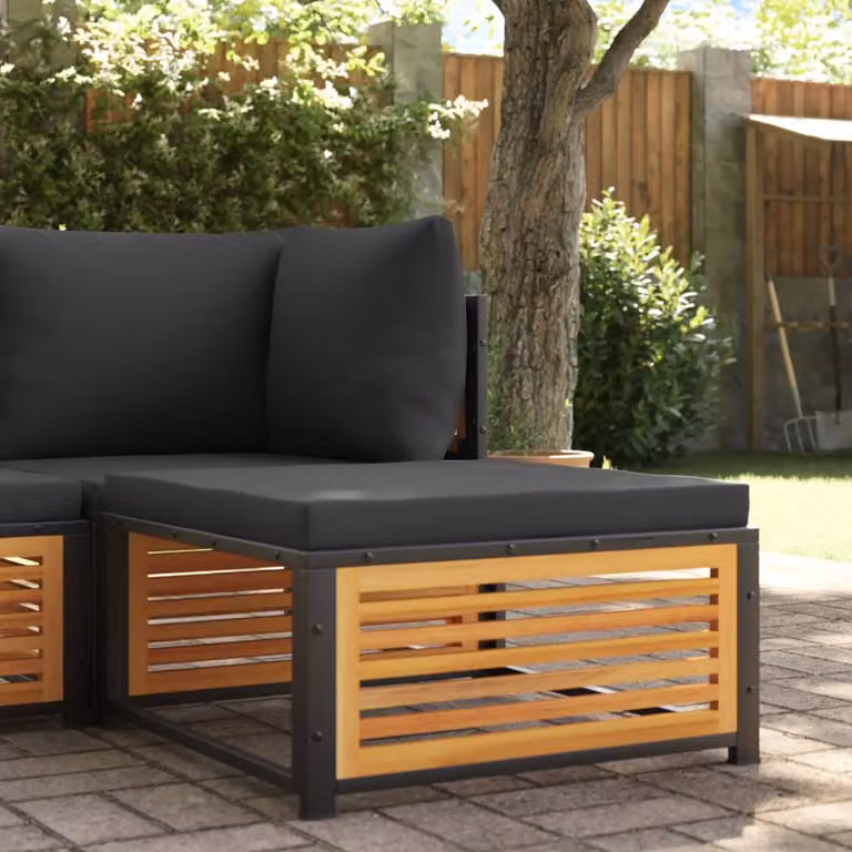 Sgabello da giardino vidaXL in legno di acacia con cuscini, marrone e antracite, L/P/H: 68 x 68 x 30 cm
