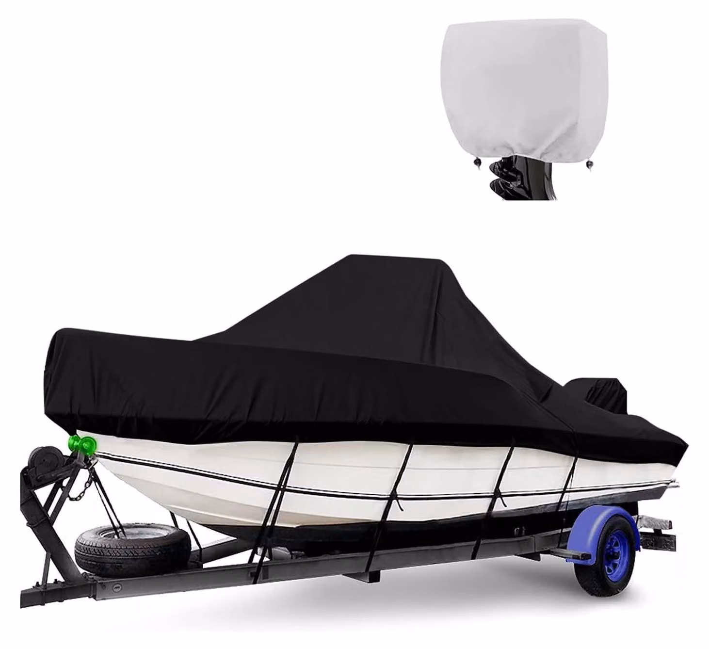 Telone per barca con console centrale - Copertura per barca - Tessuto Oxford 600D impermeabile, qualità marina - Resistente ai raggi UV - Adatto per imbarcazioni da 16–18,5 piedi - Larghezza 229–305 cm - Nero