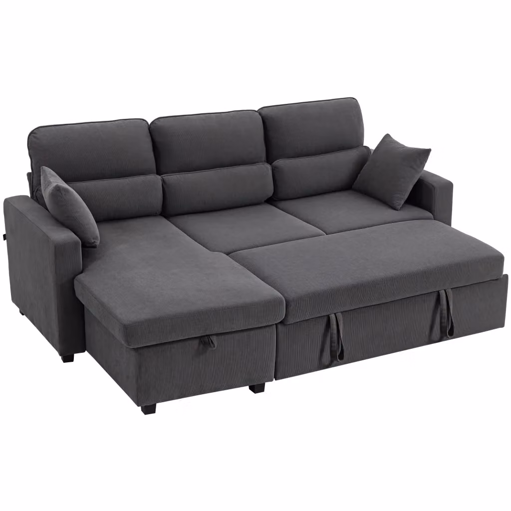 Divano letto angolare in velluto XYLO grigio L/P/H: 205 x 135 x 76 cm – 2