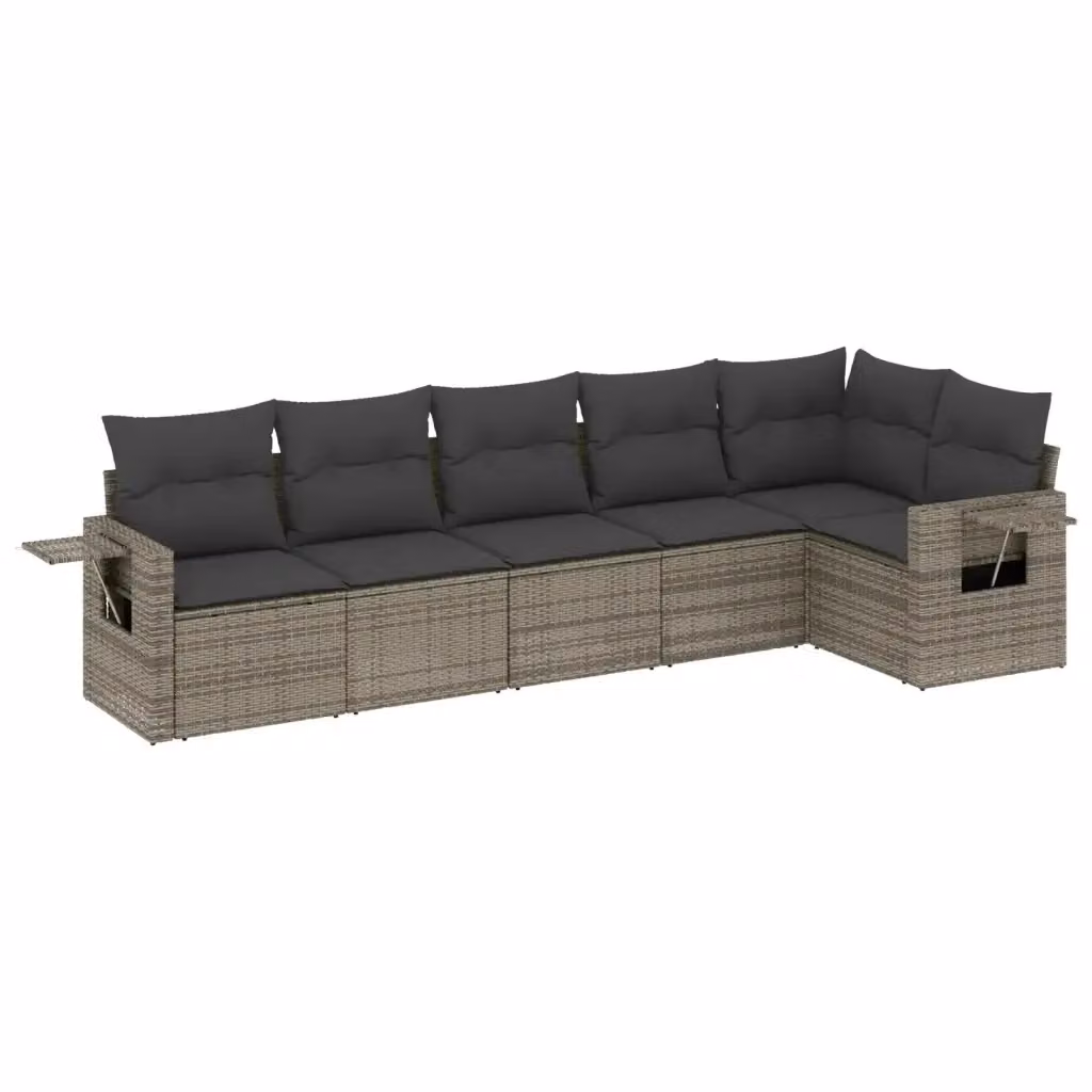Set Divano da Giardino VIDAXL a L in Polyrattan Grigio con Cuscini, 6 Posti – 2