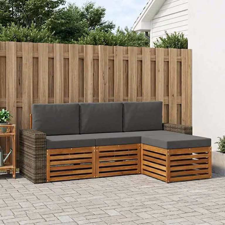 Set di divani da esterno a L vidaXL in legno di acacia con cuscini, beige e antracite