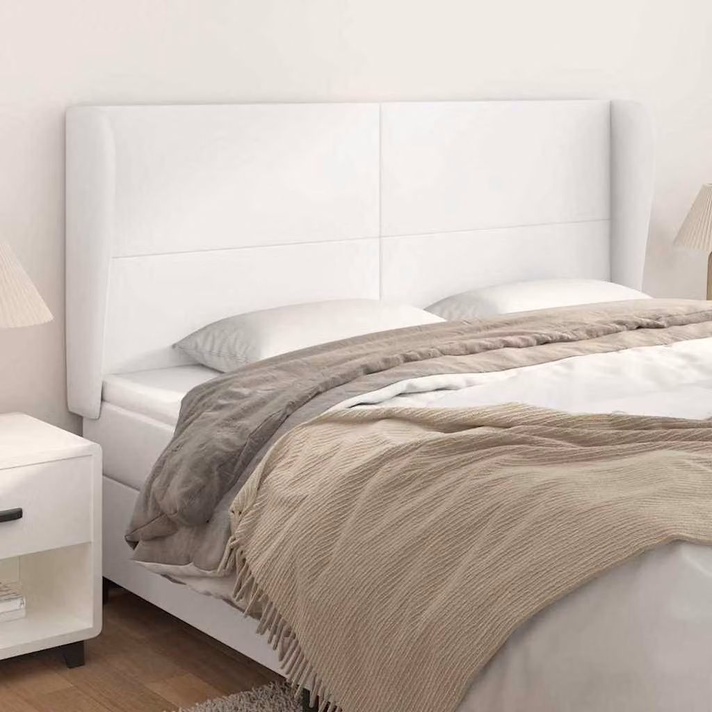 Testiera ad orecchio vidaXL in similpelle bianca con struttura in legno, L: 183 cm, P: 23 cm, H: 118/128 cm