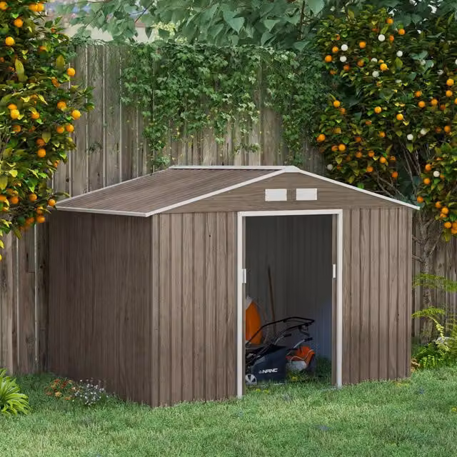 Casetta da giardino in acciaio WISHDOR marrone con 2 porte scorrevoli e 2 aperture di ventilazione L: 277 cm, P: 195 cm, H: 192 cm