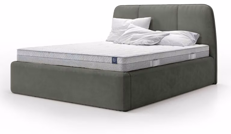 Letto imbottito con contenitore Elle, colore grigio grafite, dimensioni 160 x 200 cm