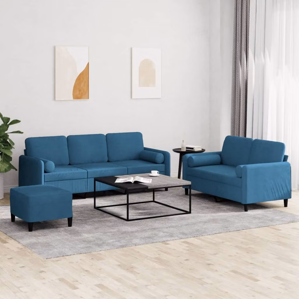 Maison Exclusive - Set divano a 3 pezzi con cuscini in velluto blu