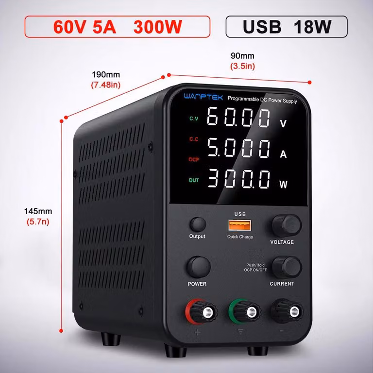 Alimentatore da banco DC - WPS605H 60V 5A - Tensione e corrente regolabili - 0–60V 0–5A - Ricarica rapida USB - Alimentatore da tavolo 200–300W