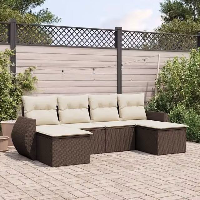 Set Divano da Giardino 6 pz con Cuscini Marrone in Polyrattan 3254060