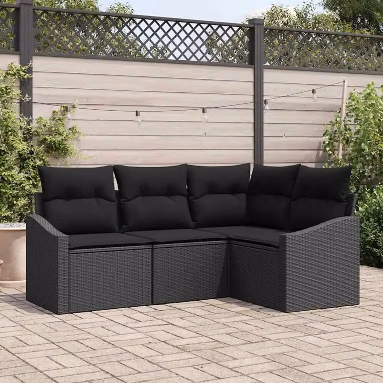 Set Divano da Giardino vidaXL a L con Cuscini Nero in Polyrattan e Acciaio