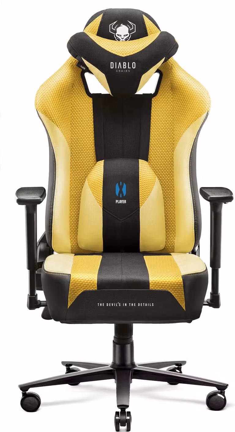 Diablo X-Player Gaming Chair Sedia da ufficio in tessuto 3D Braccioli Design ergonomico Cuscino collo/glutei Girasole scuro/Giallo King Size XL