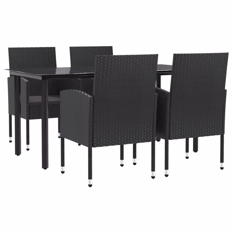 Set da Pranzo da Giardino 5 pz Nero in Polyrattan e Acciaio