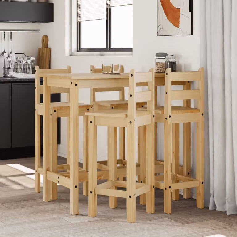 vidaXL Set da pranzo 5 pezzi in legno di pino color marrone e beige