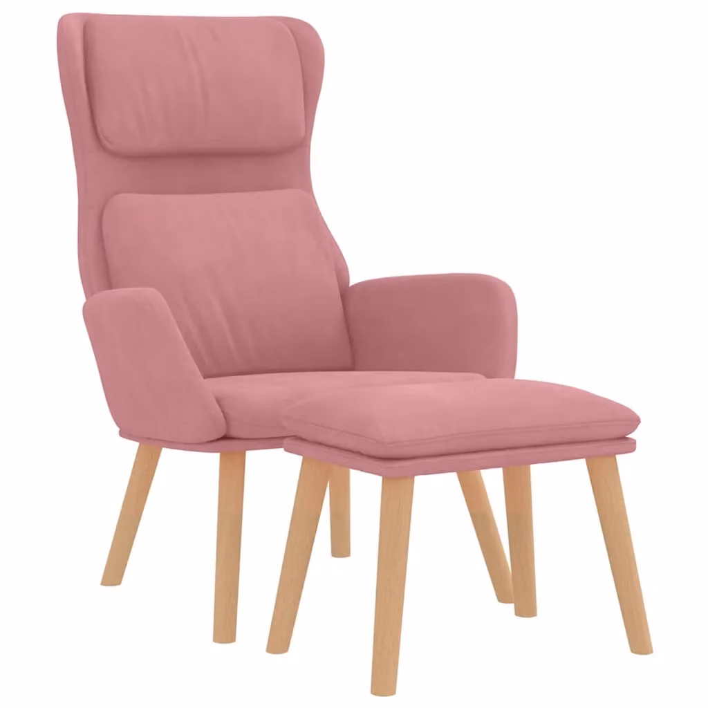 Poltrona Relax Moderna con Poggiapiedi in Velluto Rosa e Struttura in Legno e Metallo – 2
