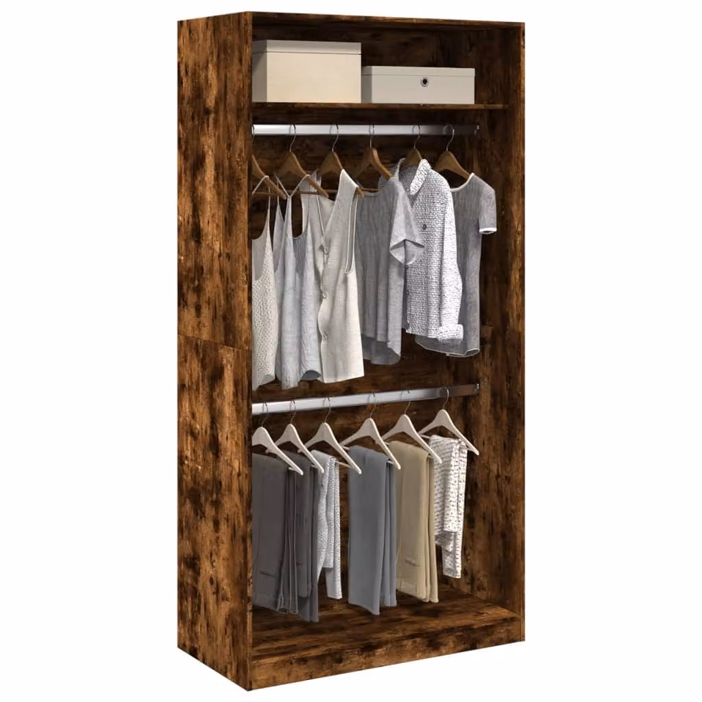 Armadio vidaXL in Rovere Fumo con Ante a Battente e Ripiani, L: 100 cm, P: 50 cm, H: 200 cm – 1