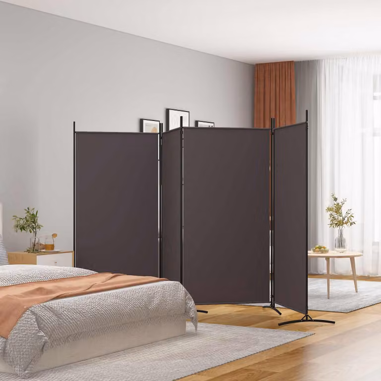 Divisorio a 4 Pannelli vidaXL Marrone in Tessuto L: 346 cm, H: 180 cm