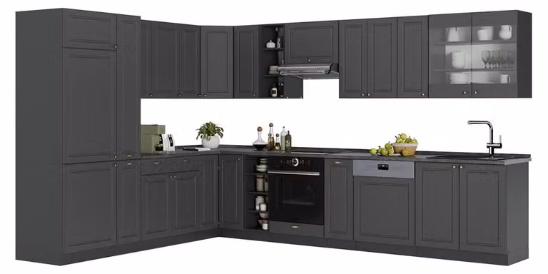 Cucina angolare completa Vicco Fame-Line Oro-antracite rustico/Antracite 347 x 257 cm, PL Marmo, Model 57121