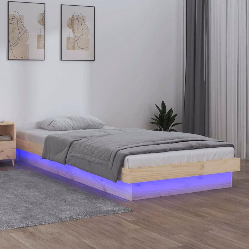 vidaXL Giroletto Small Single in Legno Massello di Pino con Illuminazione LED e Porta USB L/P: 75 x 190 cm