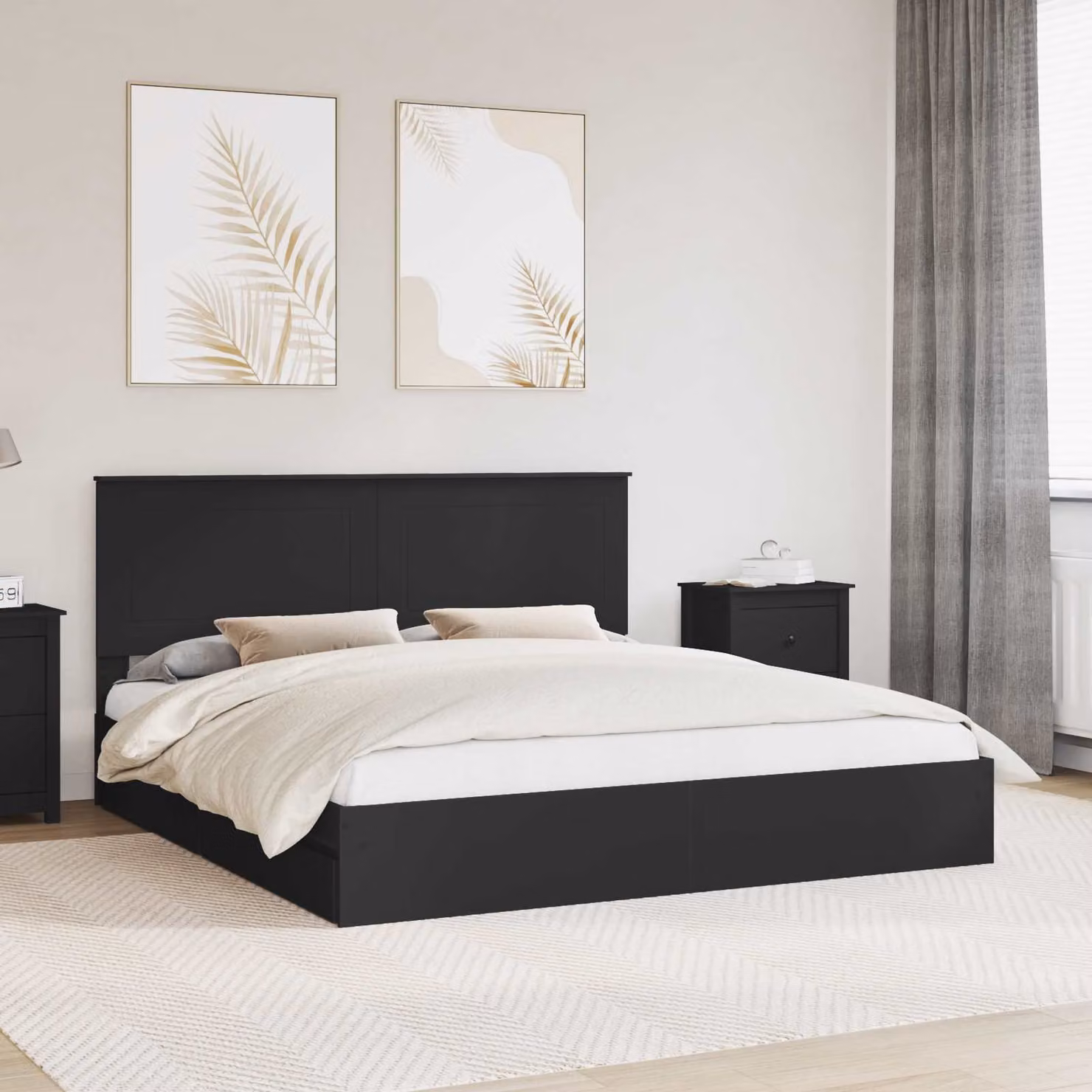 Letto con contenitore vidaXL in legno ingegnerizzato nero L/P/H: 200 x 200 x 210 cm