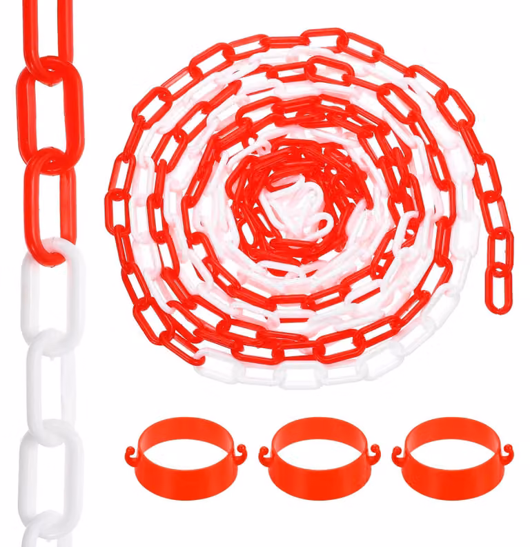 Barriera di sicurezza in plastica, lunghezza 5 metri, colore rosso e bianco, con connettori