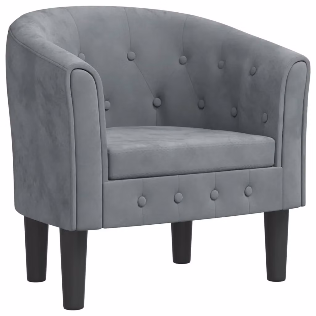Divano Sedia-Poltrona Cabriolet in Velluto Grigio con Braccioli e Struttura in Legno e Plastica – 2